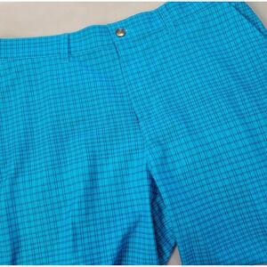 Adidas Golf Shorts Mens 34 Turquoise Blue Grid Check Plaid Performance Stretch